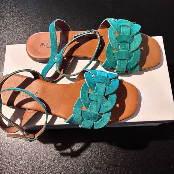 Sundance Cosmos Suede Sandals size 37/6 Turquoise NEW in box - Picture 11 of 14